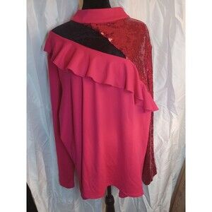 C Wonder by Christian Siriano Mock Neck Cutout Mixed Media Top, 3X "Sugar Berry"